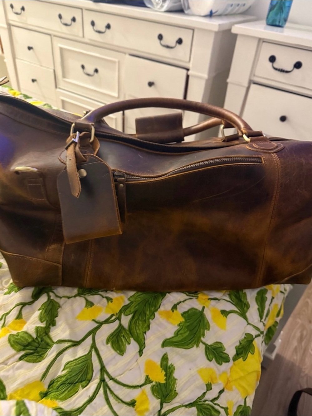 Brown Leather Weekender Duffle Bag - Classic Travel Tote